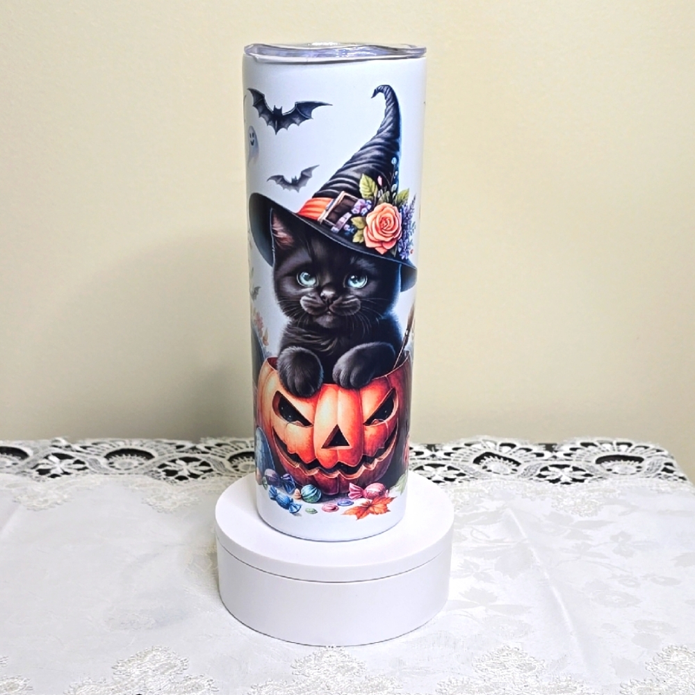 Custom 20oz Stainless Steel Tumbler - Kitten/Pumpkin